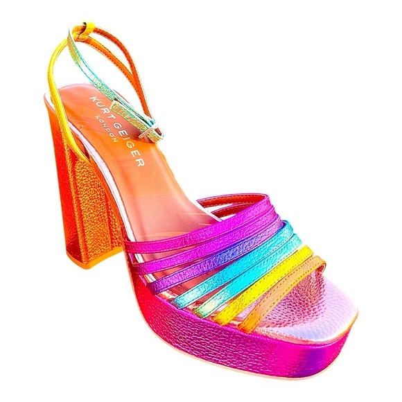 Kurt Geiger Multicolor Metallic Pierre Platform Strappy Sandals Chunky Heels - Picture 2 of 7